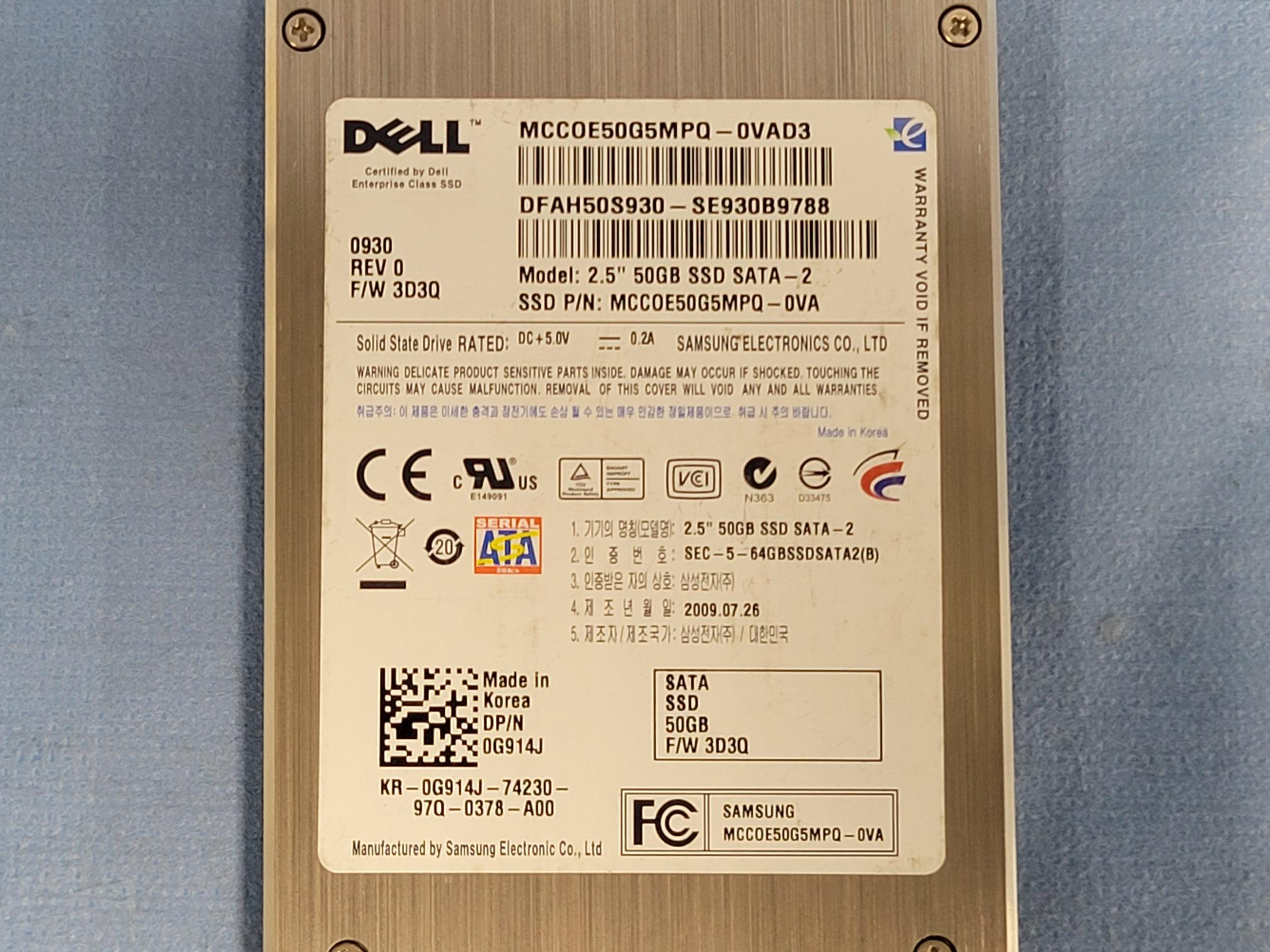 Dell Samsung 50GB 2.5" SATA SSD MCC0E50G5MPQ-0VAD3 / G914J