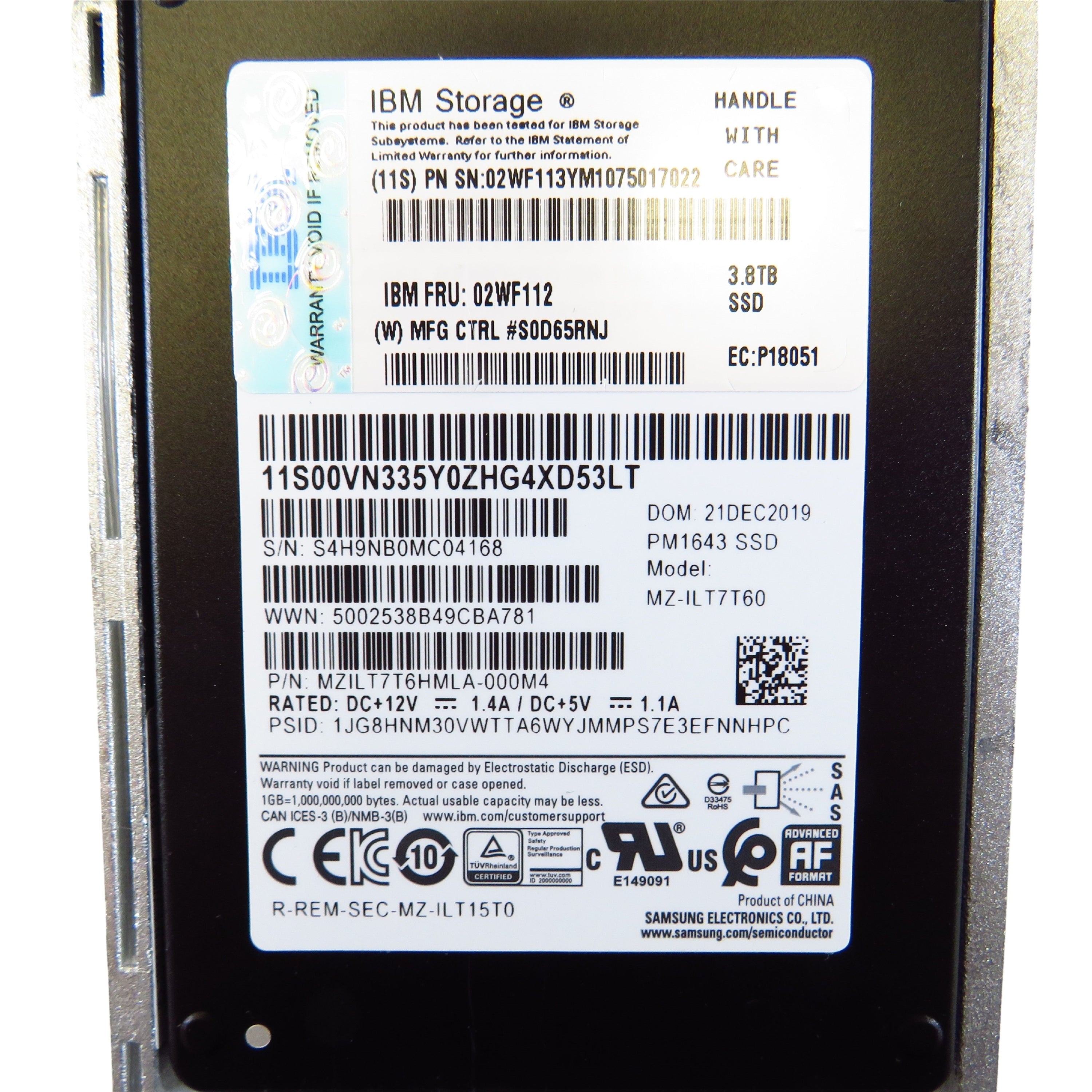 IBM 02WF112 H3I3 3.84TB 2.5" SAS 12Gbps SSD Solid State Drive (Refurbished)