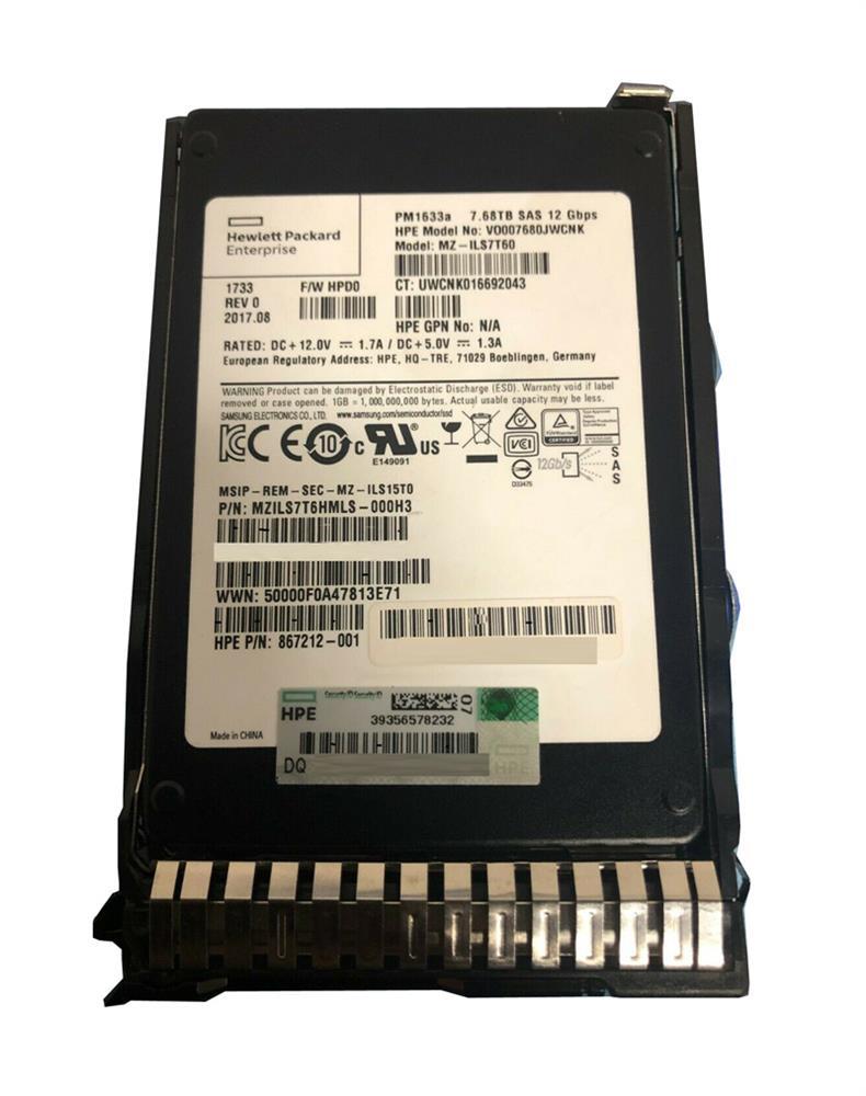 870144-K21 HPE 7.68TB SAS 12Gbps Read Intensive 2.5-Inch Solid State Drive with Smart Carrier