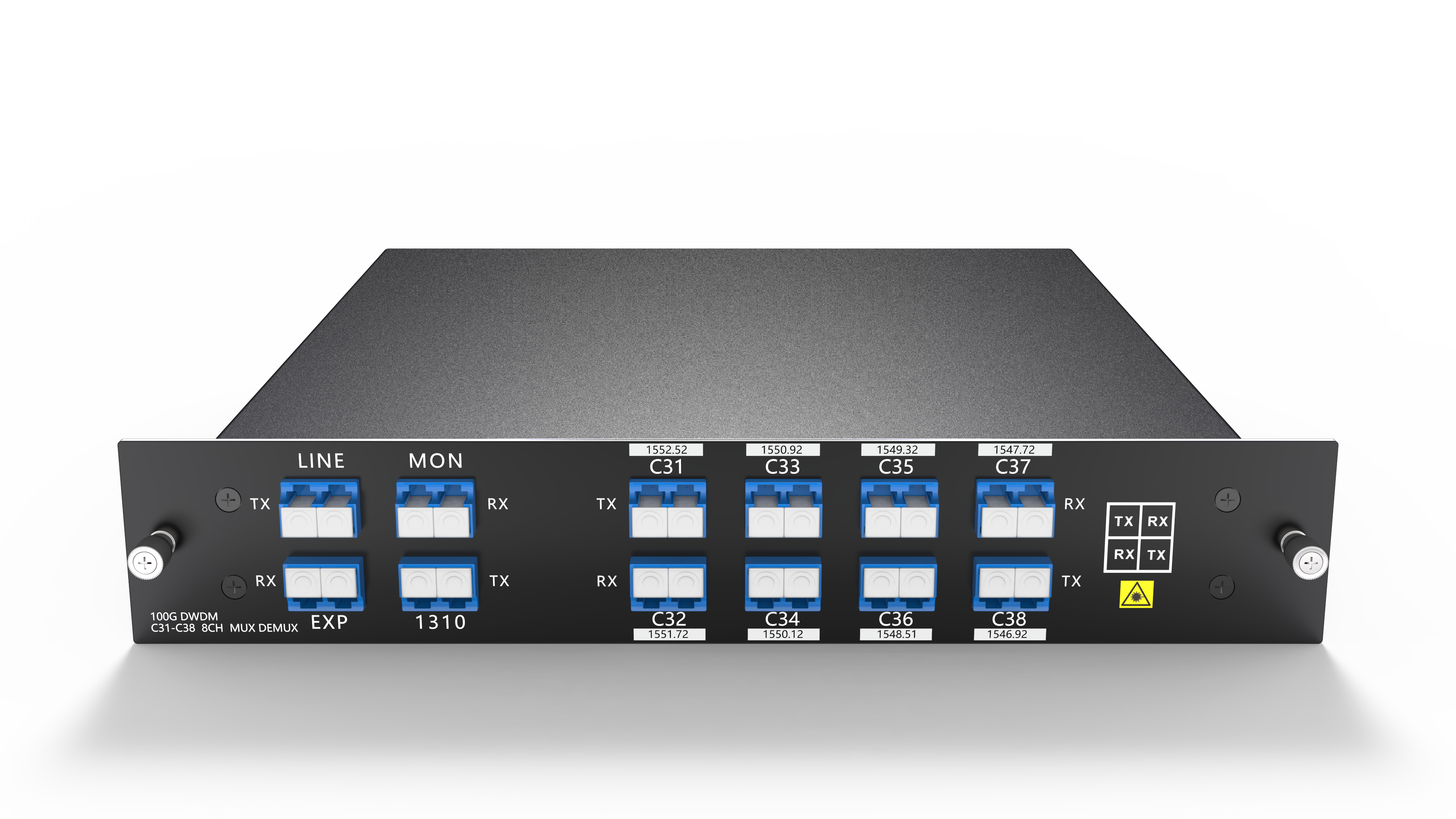 8 Channels DWDM Mux Demux, 100GHz C53-C60, with Monitor, Expansion and 1310nm Port, 2.4dB Typical IL, LC/UPC, Dual Fiber, FMU Plug-in Module, CWDM/DWDM Hybrid Solution