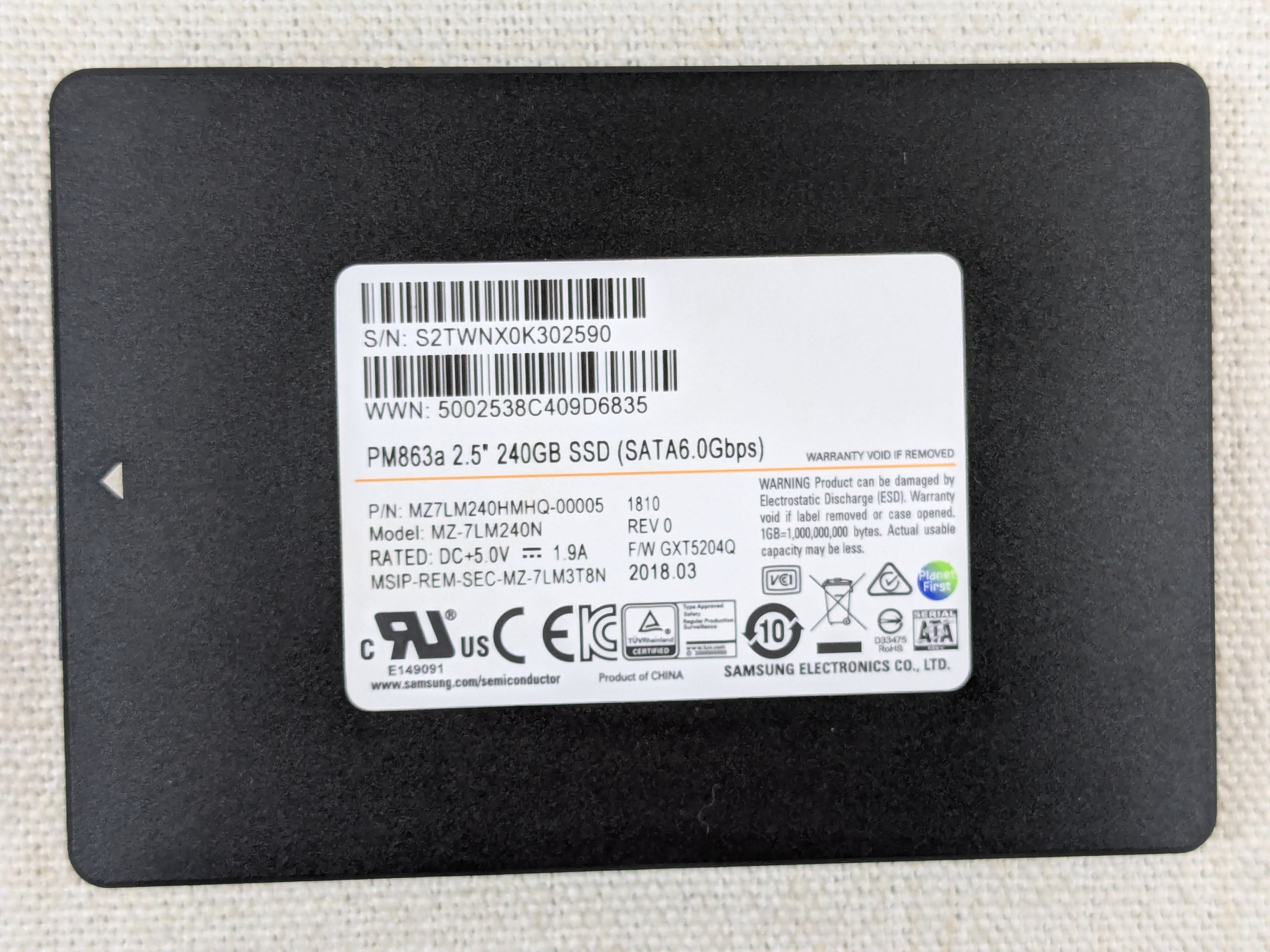 Samsung MZ7LM240HMHQ PM863a 240GB 6Gb/s 2.5” TLC SATA SSD