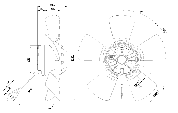 A2E250-AE65-55 ebm papst  AC AXIAL FAN