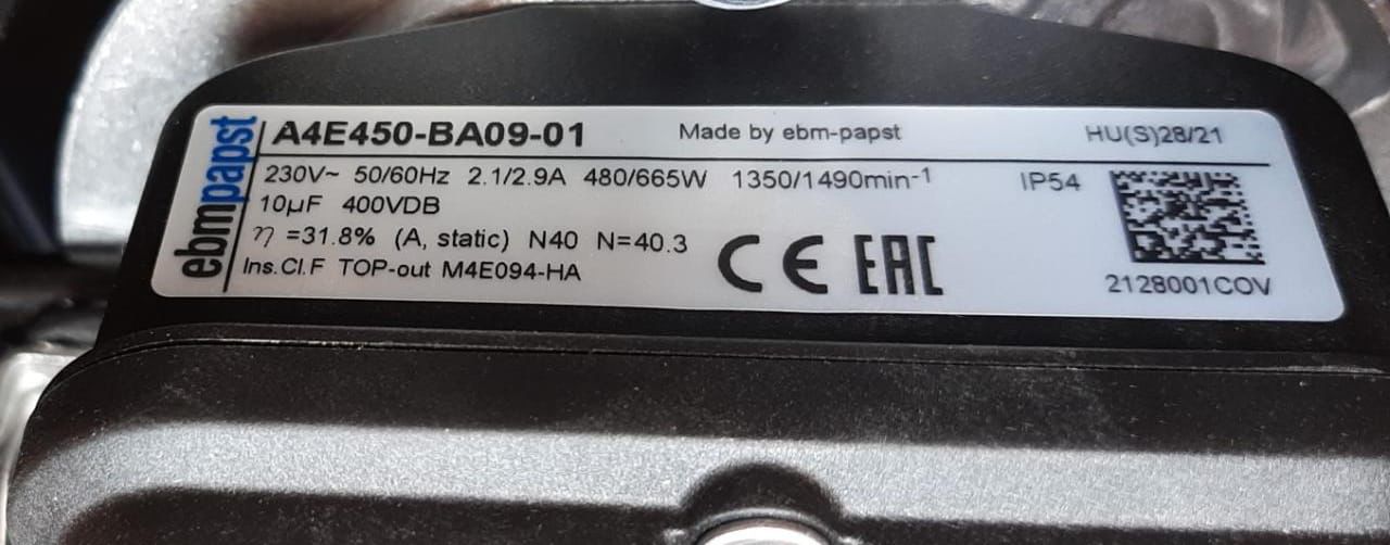 A4E450-BA09-01 480/665W 230V 2.1/2.9A 1350/1490rpm EBMpapst Axial Fan