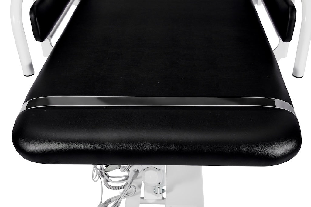 XRO Power Hi-Lo Exam Table, Open Base w/ Flat Top, Casters, Handrail & Antimicrobial Upholstery, ADA Compliant