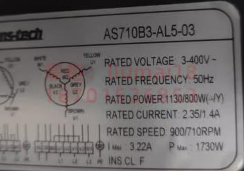 Fans-tech AS710B3-AL5-03-001 400V 1130/800W 2.35/1.4A 900/710rpm Cooling Fan