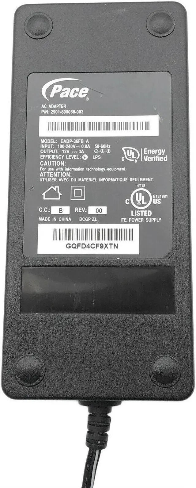 Alt view image 2 of 5 - Genuine Pace EADP-36FB A AC Adapter 2-Pin 2901-800058-003 Power supply W/Cord