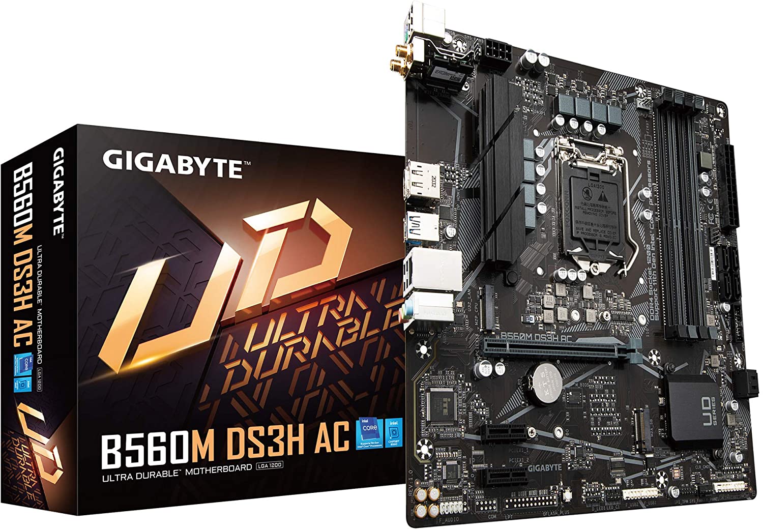 Gigabyte B560M DS3H AC Socket LGA1200/ Intel B560/ DDR4/ WiFi&Bluetooth/ SATA3&USB3.2/ M.2/ Micro ATX Motherboard Retail Box