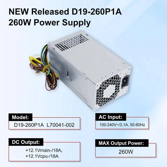 Alt view image 5 of 5 - LXun Upgraded D19-260P1A Power Supply 260W Power Supply Replacement L70041-002 PCG004 Compatible with HP prodesk 400 G7 480 G7 600 G6 800 G6 7-Inline Connector + 4-Pin*2