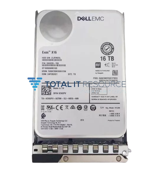 CNXPV Dell 16TB 7.2K RPM 512e SAS 3.5 12Gbps Hard Drive