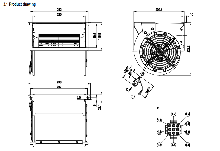 D2D146-BG03-16 M2D068-GA 400V 0.60/0.65A 350/430W Blower Cooling Fan