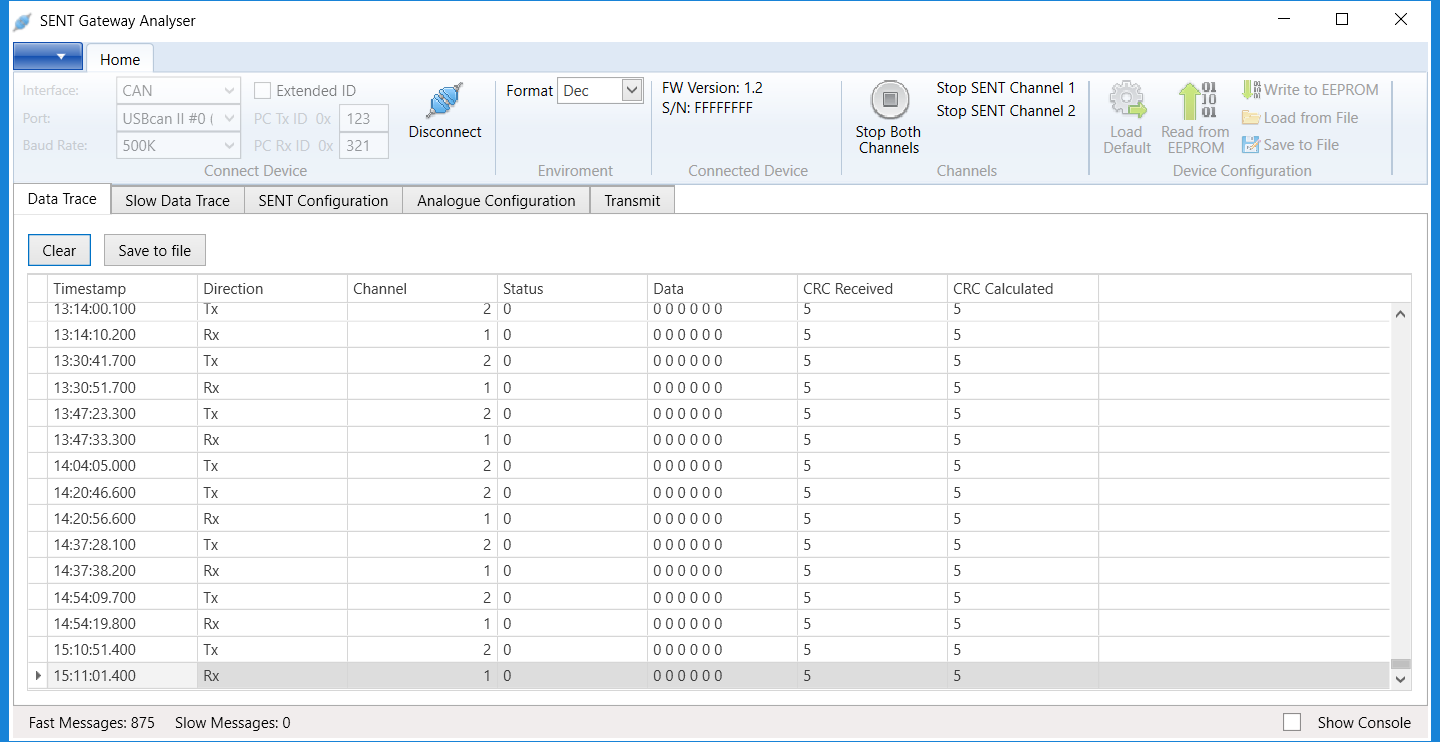 SAE J2716 (SENT) to RS232 Gateway