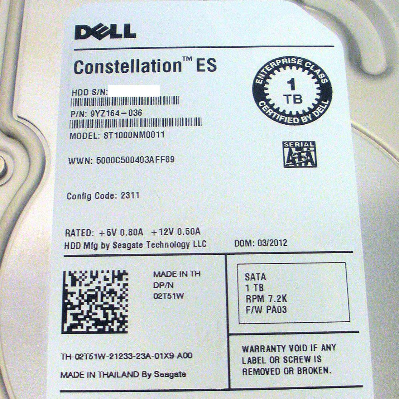 Dell 2T51W Hard Drives SATA 3.5in