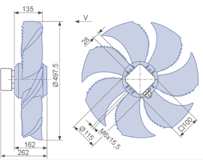 FN050-6EA.4F.V7P1 ZIEHL-ABEGG Axial Fan 230V 0.3kW 1.3A 910rpm