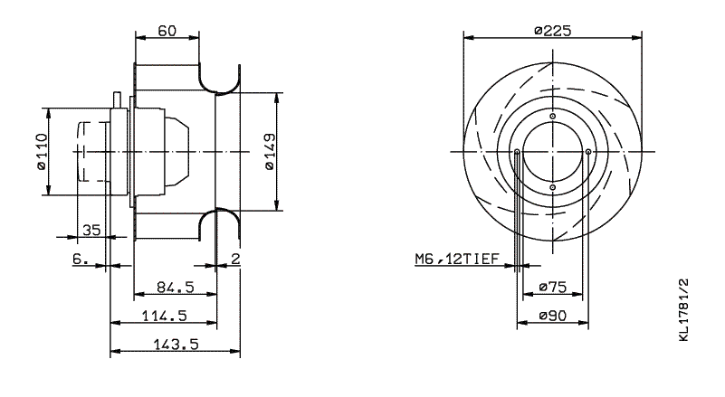 RH22M-2EK.1E.2R  ZIEHL-ABEGG centrifugal fan 1-230V 50HZ 2730RPM