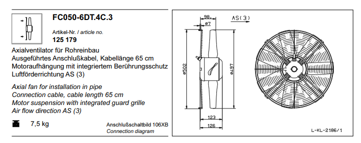 FC045-6DT.4C.3 ZIEHL-ABEGG Axial Fan 300~400V 0.125 kW 0.35A 940 rpm