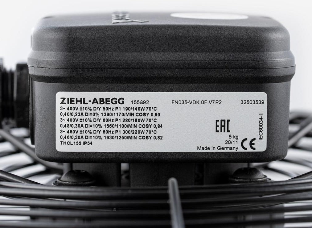 FN035-VDK.0F.V7P2 ZIEHL-ABEGG Axial Fan 0.14/0.3 kW 3~400V 0.23/0.46A 1170/1630rpm