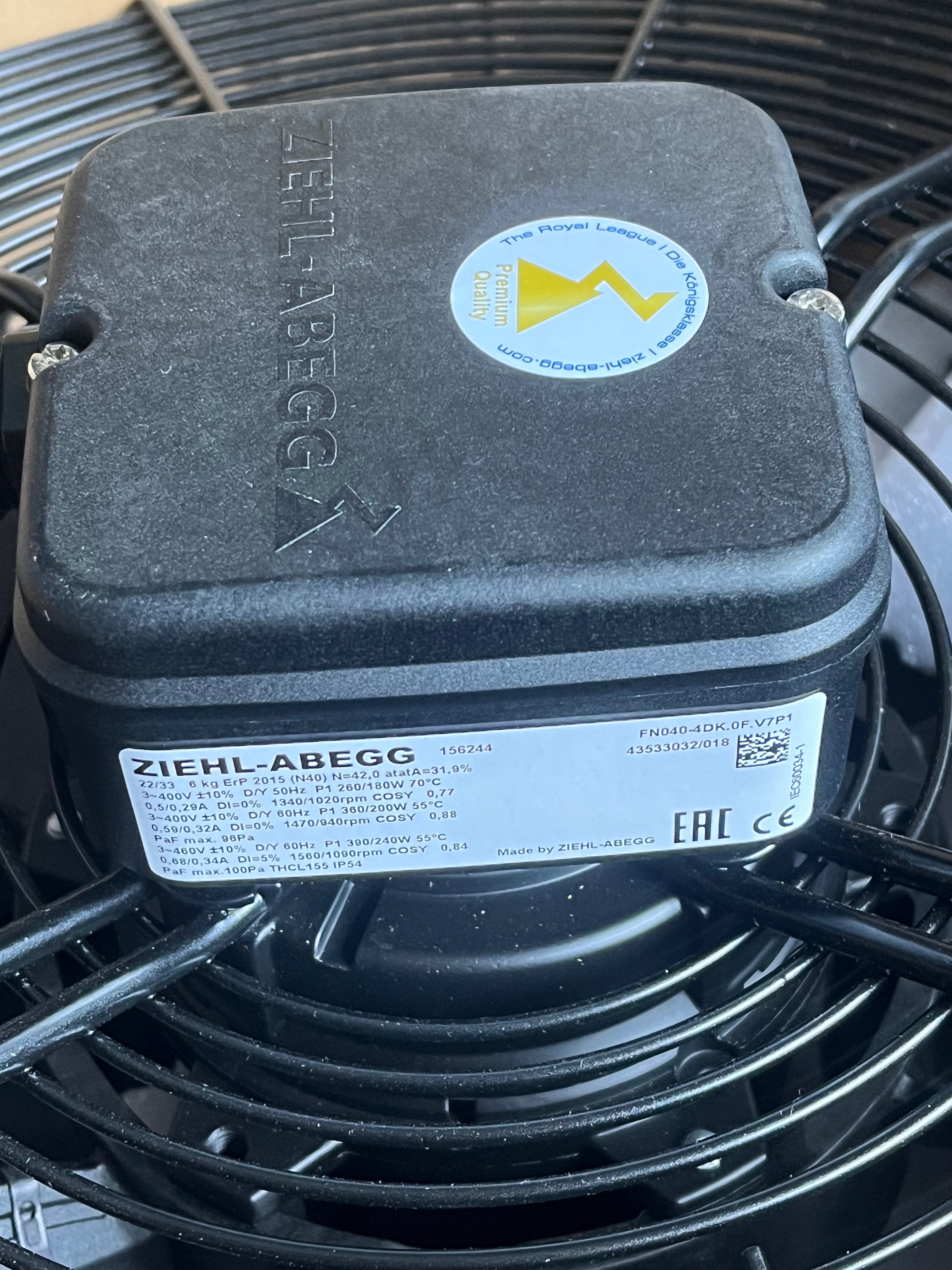 FN040-4DK.0F.V7P1 400V 0.38/0.18kW 0.29/0.68A 1020/1560rpm ZIEHL-ABEGG Axial Fan