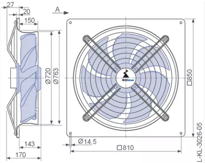 FN071-6IQ.BD.A7P3 ZIEHL-ABEGG Axial Fan 230V 0.28 kW 1.4A