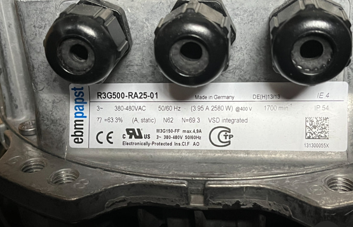 R3G500-RA25-01 ebmpapst centrifugal fan 380/480V 1700W 4.0A 2650rpm
