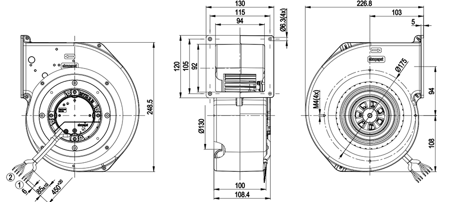 ebm-papst G3G160-CU09-11 230V 170W 1.35A 2100rpm Centrifugal fan