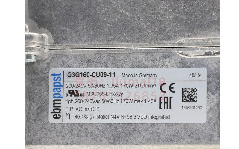 ebm-papst G3G160-CU09-11 230V 170W 1.35A 2100rpm Centrifugal fan