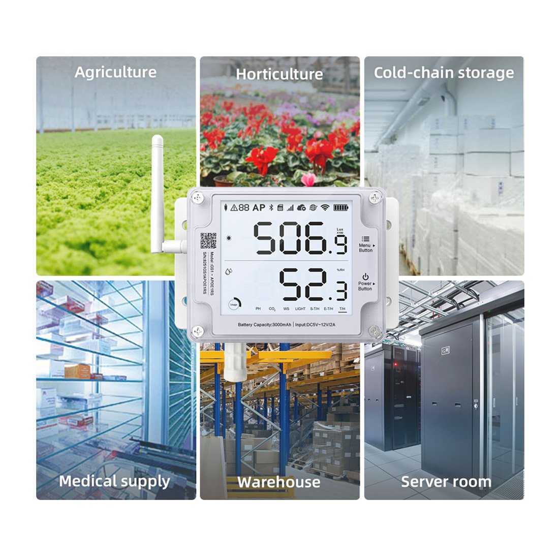 GS1 Industrial Grade WiFi or 4G Temperature, Humidity Data Logger/Remote Environmental Monitoring System with Display