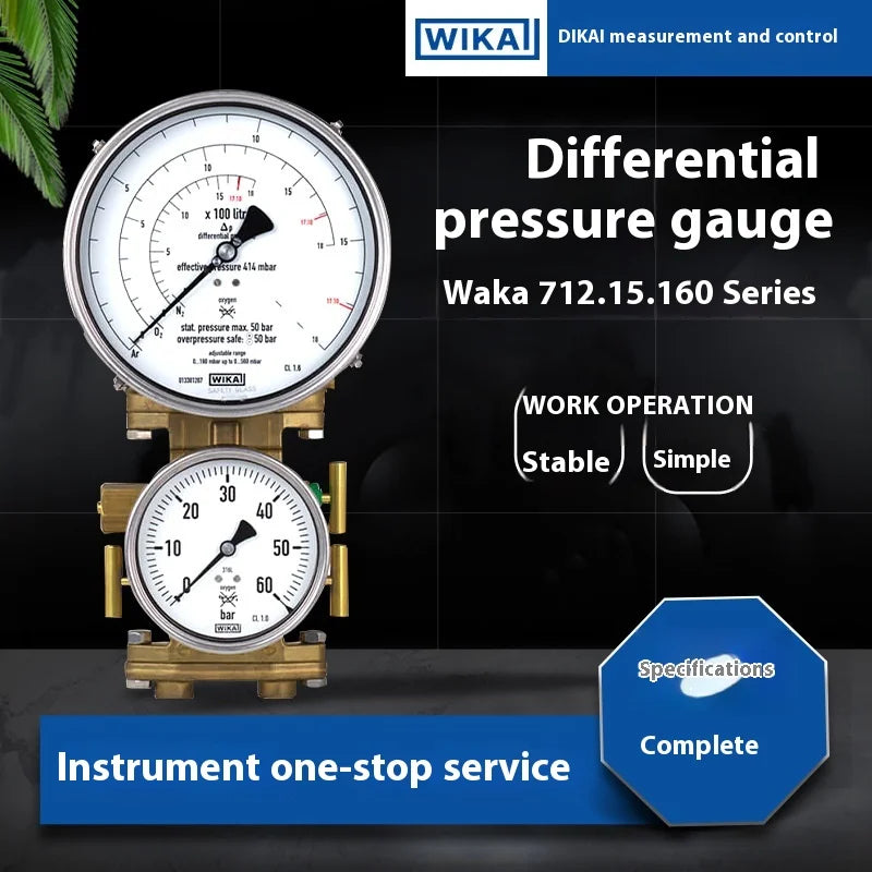For WIKA Series 712.15.160 100mm Stainless Steel Case Differential Pressure Gauge for Gas Liquid HVAC Applications