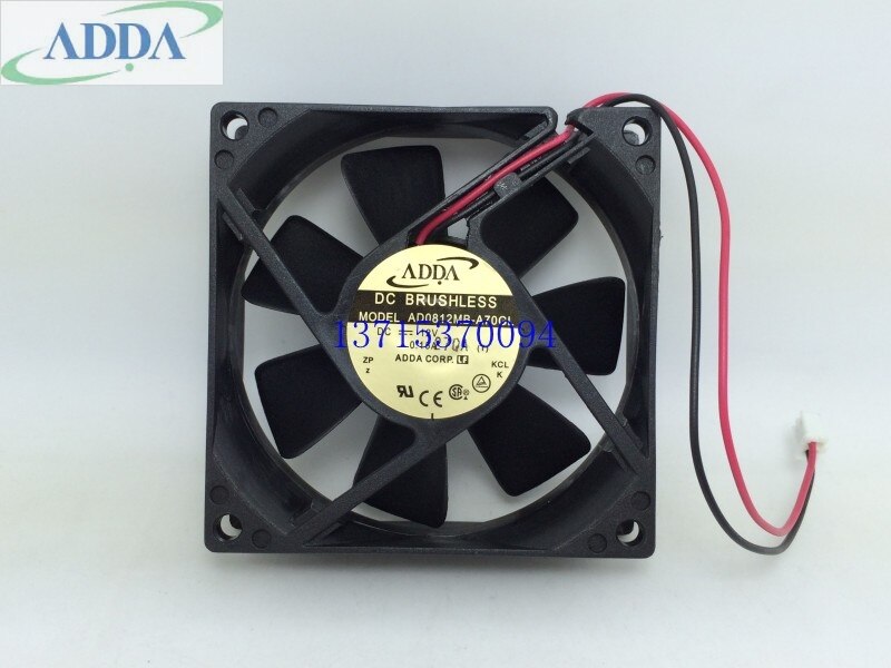 ADDA AD0812MB-A70GL 80x80x25mm 12V DC 0.15A 2-Wire Axial Cooling Fan