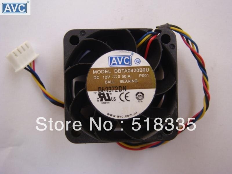 AVC DBTA0420B2U 40x40x20mm 12V DC 0.50A 4-Wire Axial Cooling Fan