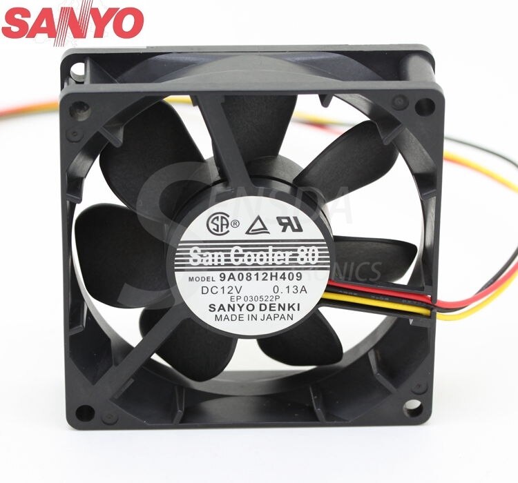 Sanyo Denki 9A0812H409 80x80x25mm 12V DC 9A Axial Cooling Fan