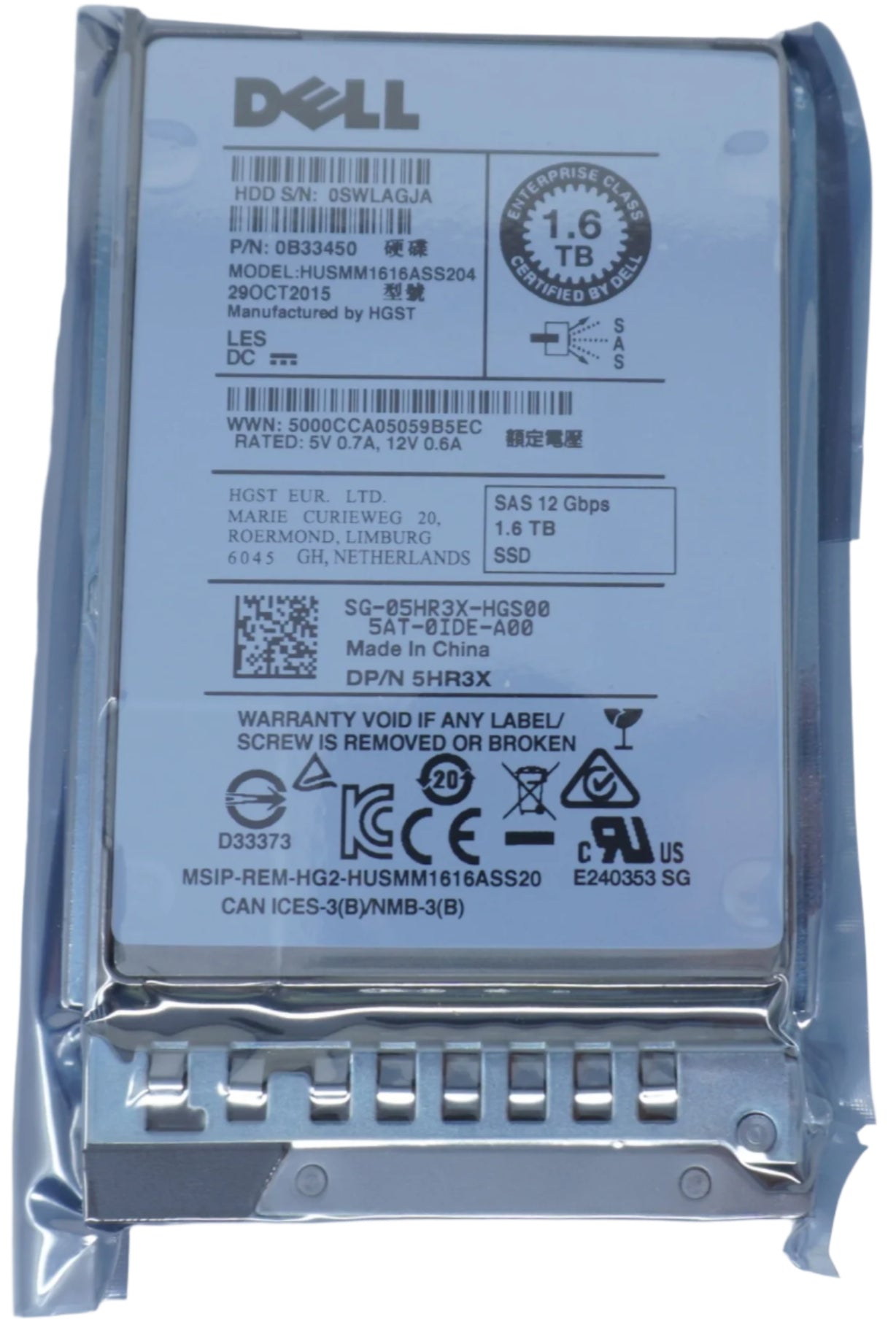 5HR3X HUSMM1616ASS204 Dell 1.6TB 12G 2.5" SAS WI SSD