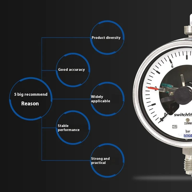 For Wika PGS23 Series Electric Contact Pressure Gauge Stainless Steel Case for Gas and Liquid Applications