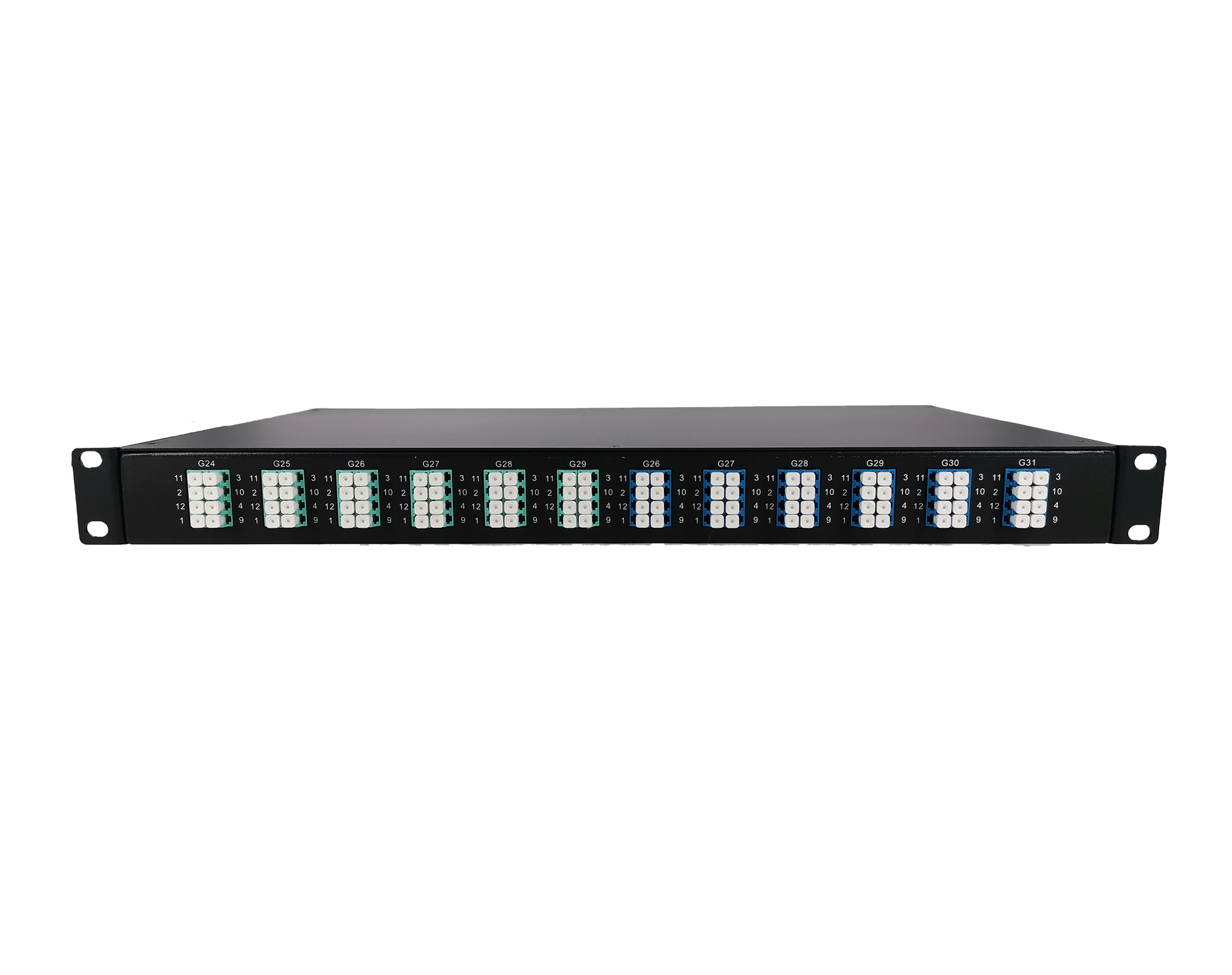 12x MTP®-8, 96 Fibers LC OS2 Single Mode, Universal Polarity, HD1U 1U Breakout Cassette, 40G/100G to 10G/25G