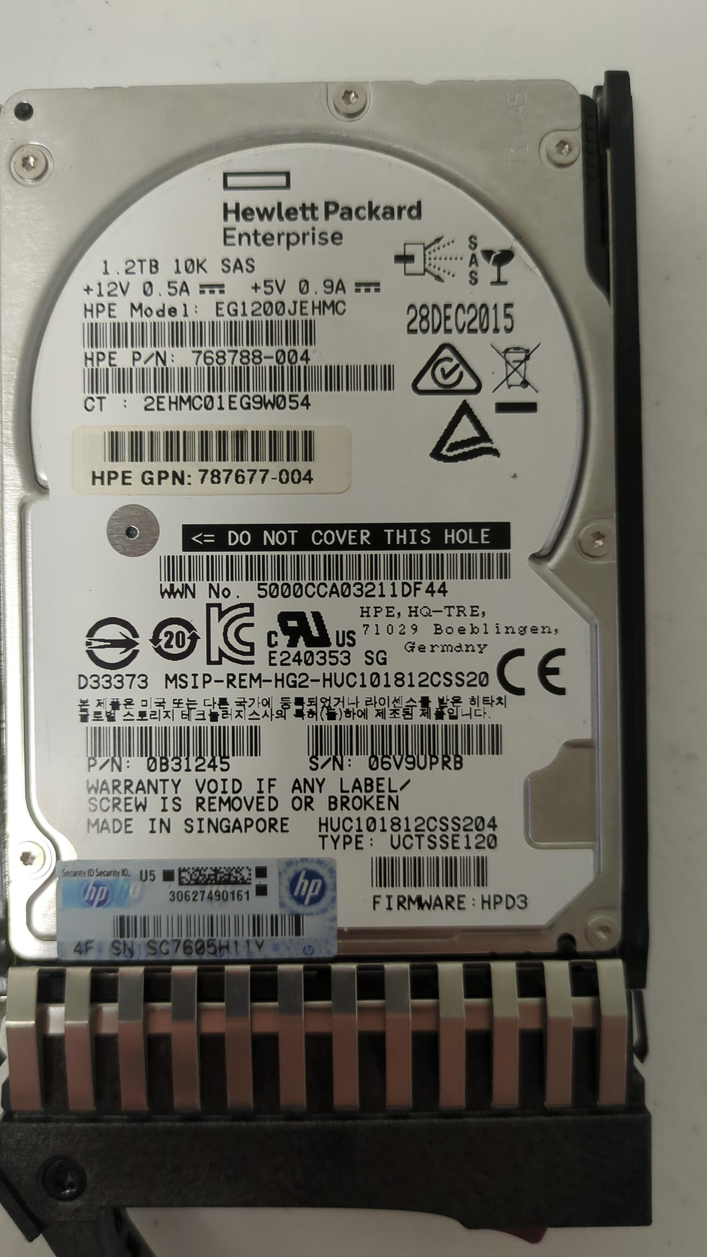 HPE MSA 1.2TB 12G SAS 10K SFF DP HDD 0B31245 768788-004 787648-001