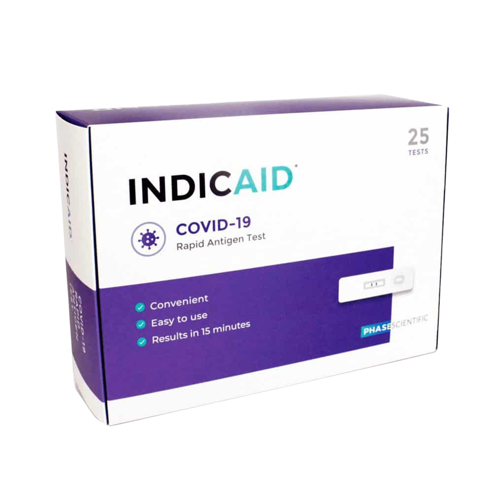 Indicaid Rapid Antigen Tests for COVID-19. 25 Tests per Box