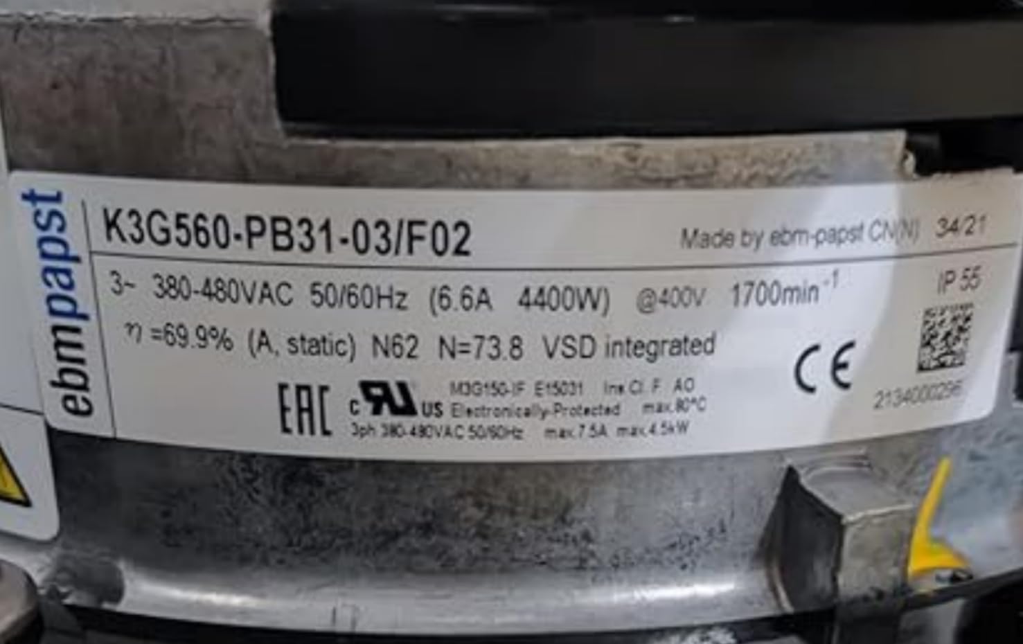 K3G560-PB31-03/F02 ebm-papst 380/480V 6.6A 4400W 560MM 1700RPM 50/60HZ Cool Fan