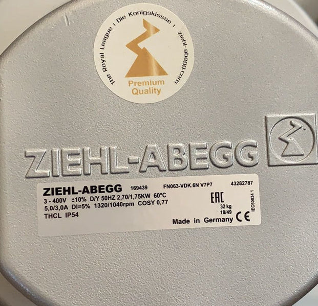 FN063-VDK.6N.V7P7(Art No:169699)ZIEHL-ABEGG Axial Fan 400V 2.8/1.75kW 5/2.9A 1320/1010rpm