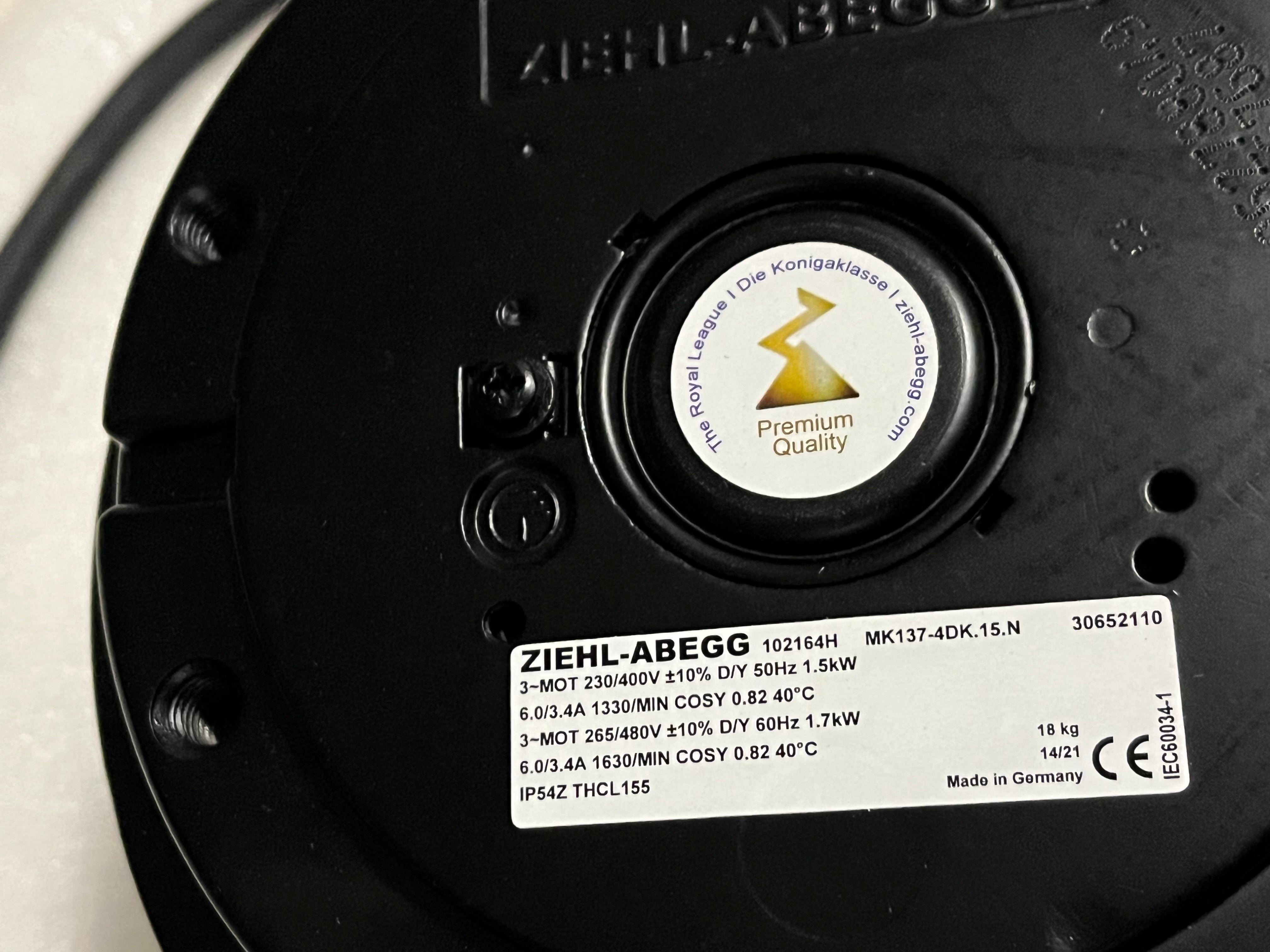 MK137-4DK.15.N ZIEHL-ABEGG Centrifugal Fan 1.5/1.7KW 3.4/6.0A 1330/1630rpm