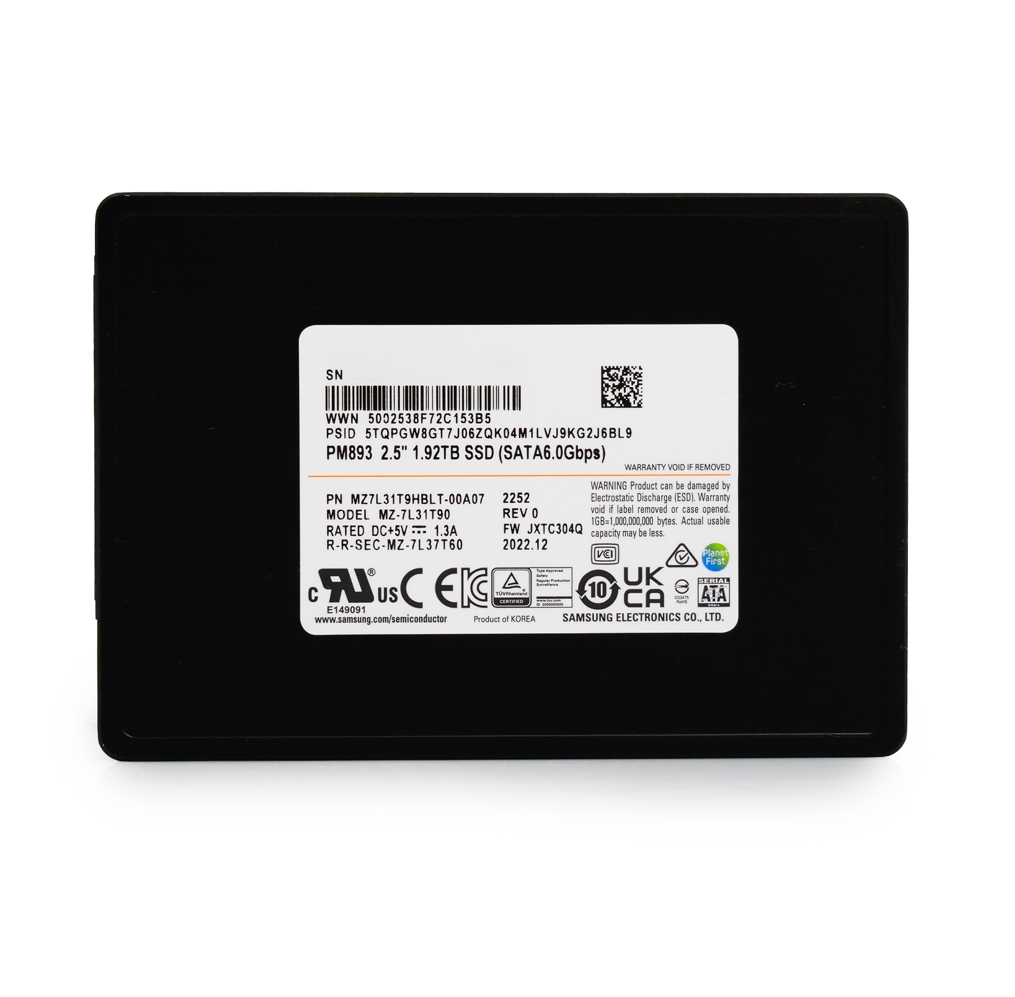 Samsung PM893 MZ7L31T9HBLT MZ-7L31T90 1.92TB SATA 6Gb/s V-NAND TLC 2.5in Refurbished SSD