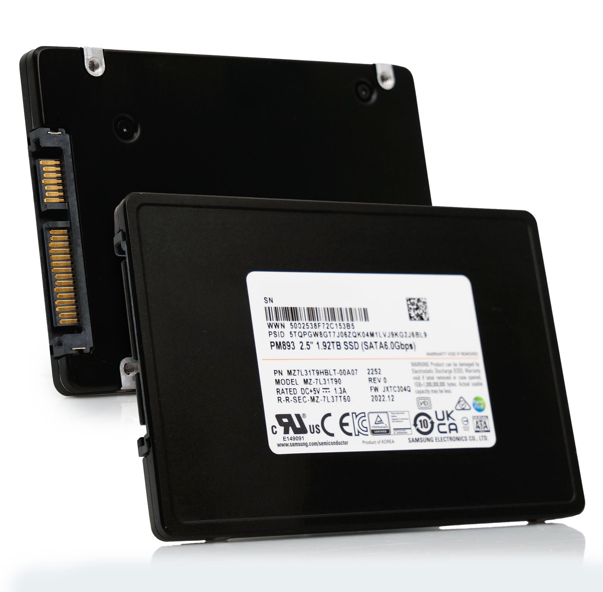 Samsung PM893 MZ7L31T9HBLT MZ-7L31T90 1.92TB 3,504 TBW SATA 6Gb/s V-NAND TLC 2.5in Recertified Solid State Drive