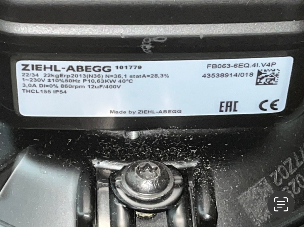 FB063-6EQ.4I.V4P ZIEHL-ABEGG Axial Fan 1~230V 0.63KW 3.0A 860rpm