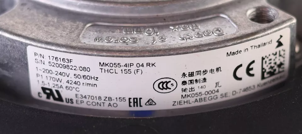 MK055-4IP.07.RK ZIEHL-ABEGG Centrifugal Fan 230V 0.14kW 1.45A 50/60Hz