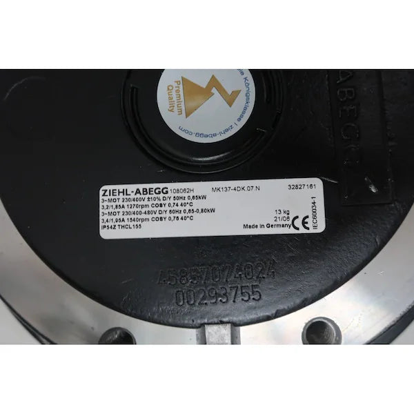 MK137-4DK.07.N  ZIEHL-ABEGG Centrifugal Fan 3~400/480V 0.50/0.60kW 1.35A 1430/1720rpm