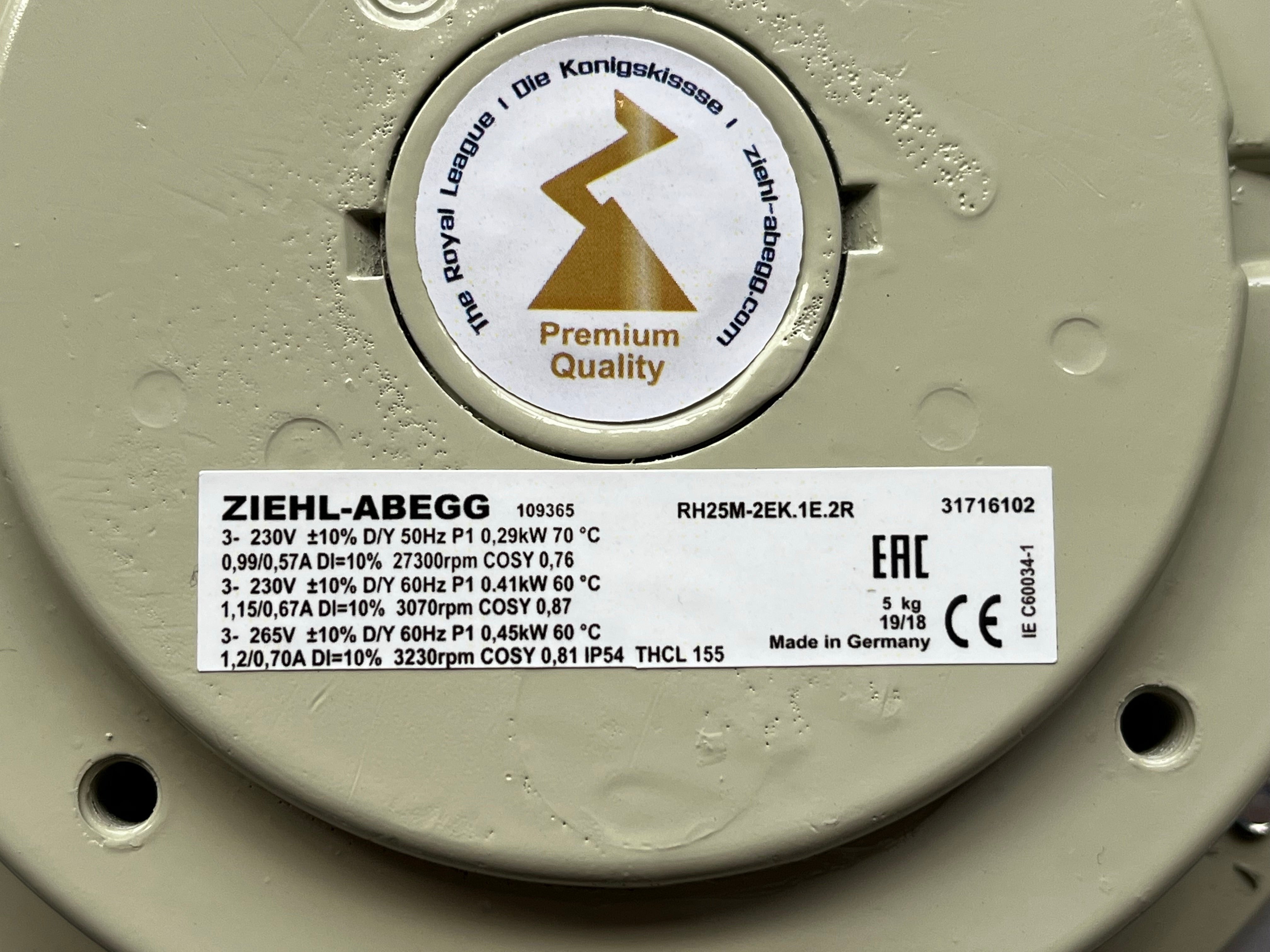 RH25M-2EK.1E.2R ZIEHL-ABEGG centrifugal fan  1-230V  0.43W 1.9A 3150rpm