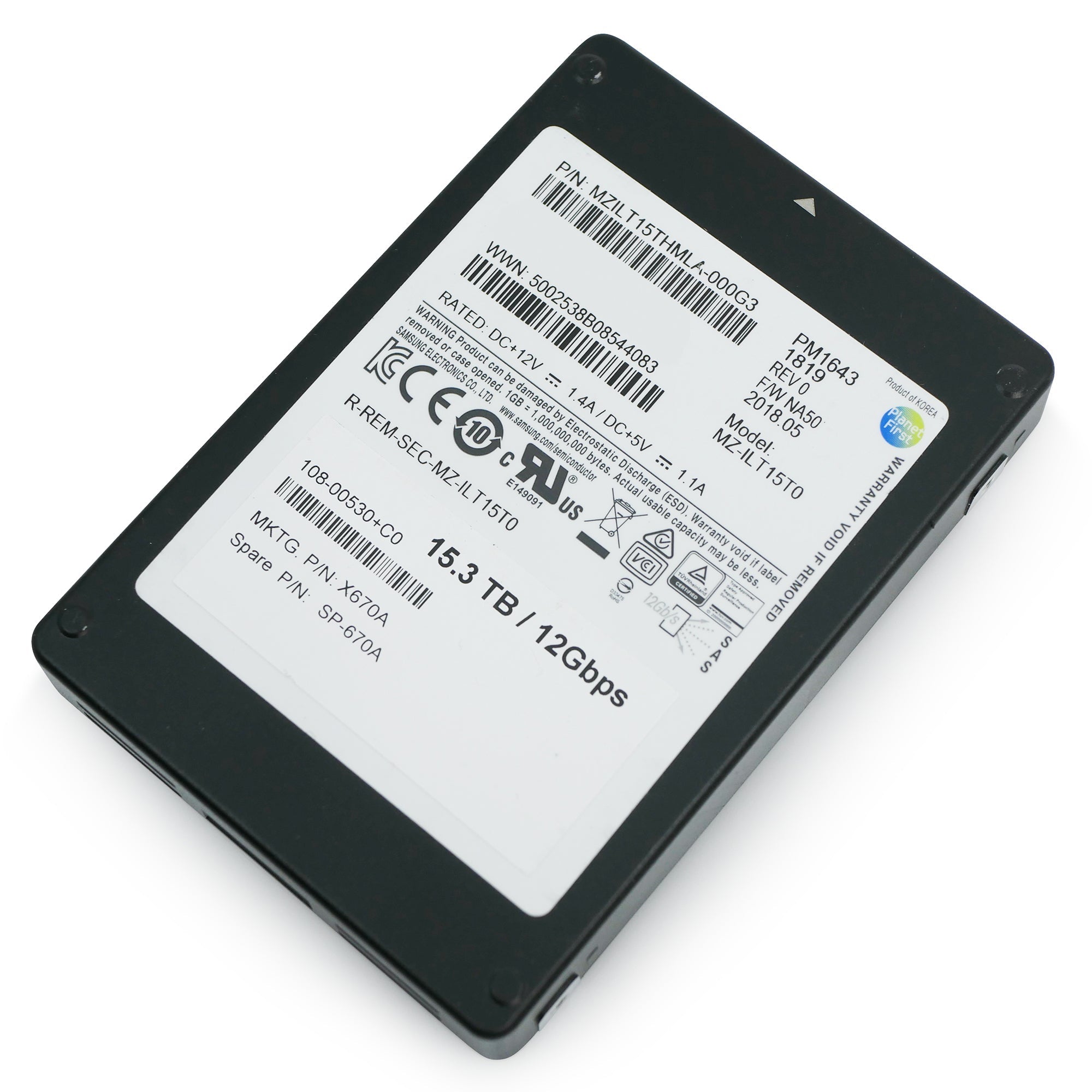 Samsung PM1643 MZILT15THMLA 15.36TB 1 DWPD SAS 12Gb/s 3D TLC 2.5in Refurbished SSD