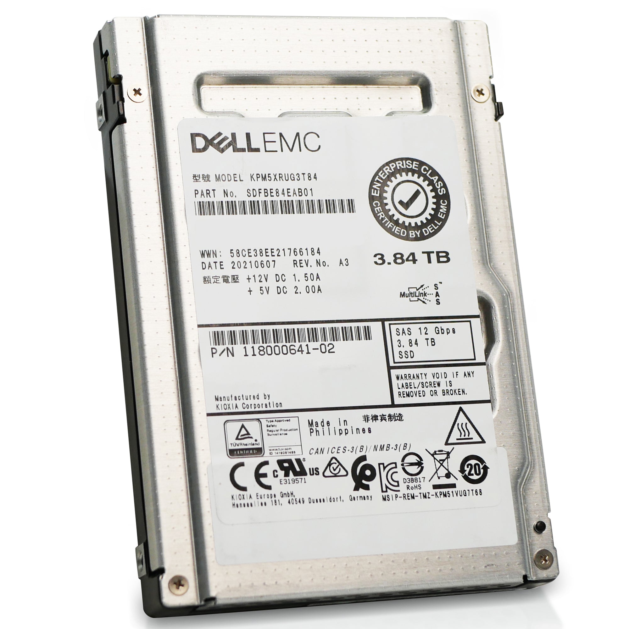 Dell/Toshiba PM5-R KPM5XRUG3T84 3.84TB 1 DWPD SAS 12Gb/s 3D TLC 2.5in Solid State Drive
