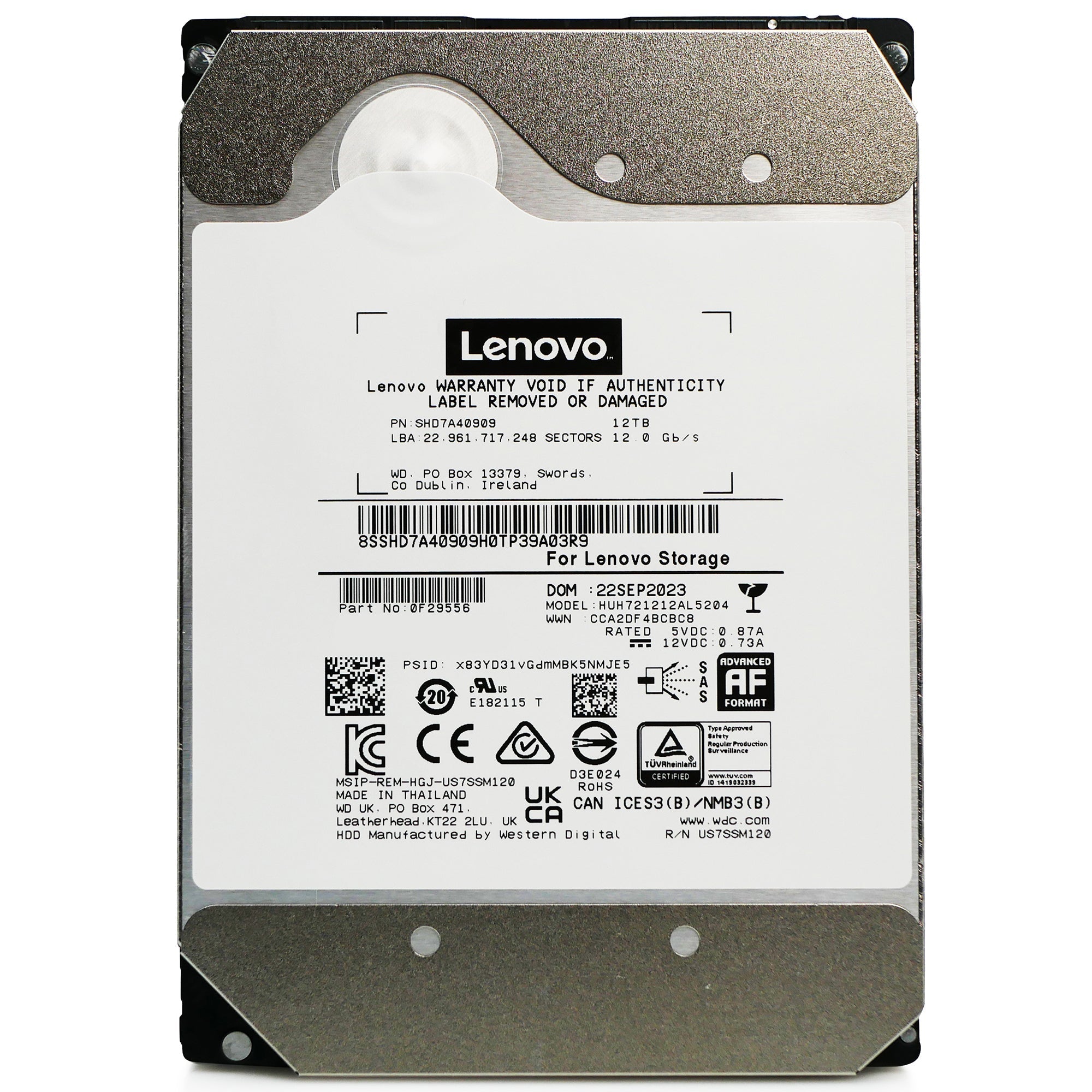 Lenovo Ultrastar DC HC520 HUH721212AL5204 SHD7A40909 12TB 7.2K RPM SAS 12Gb/s 512e 3.5in Hard Drive