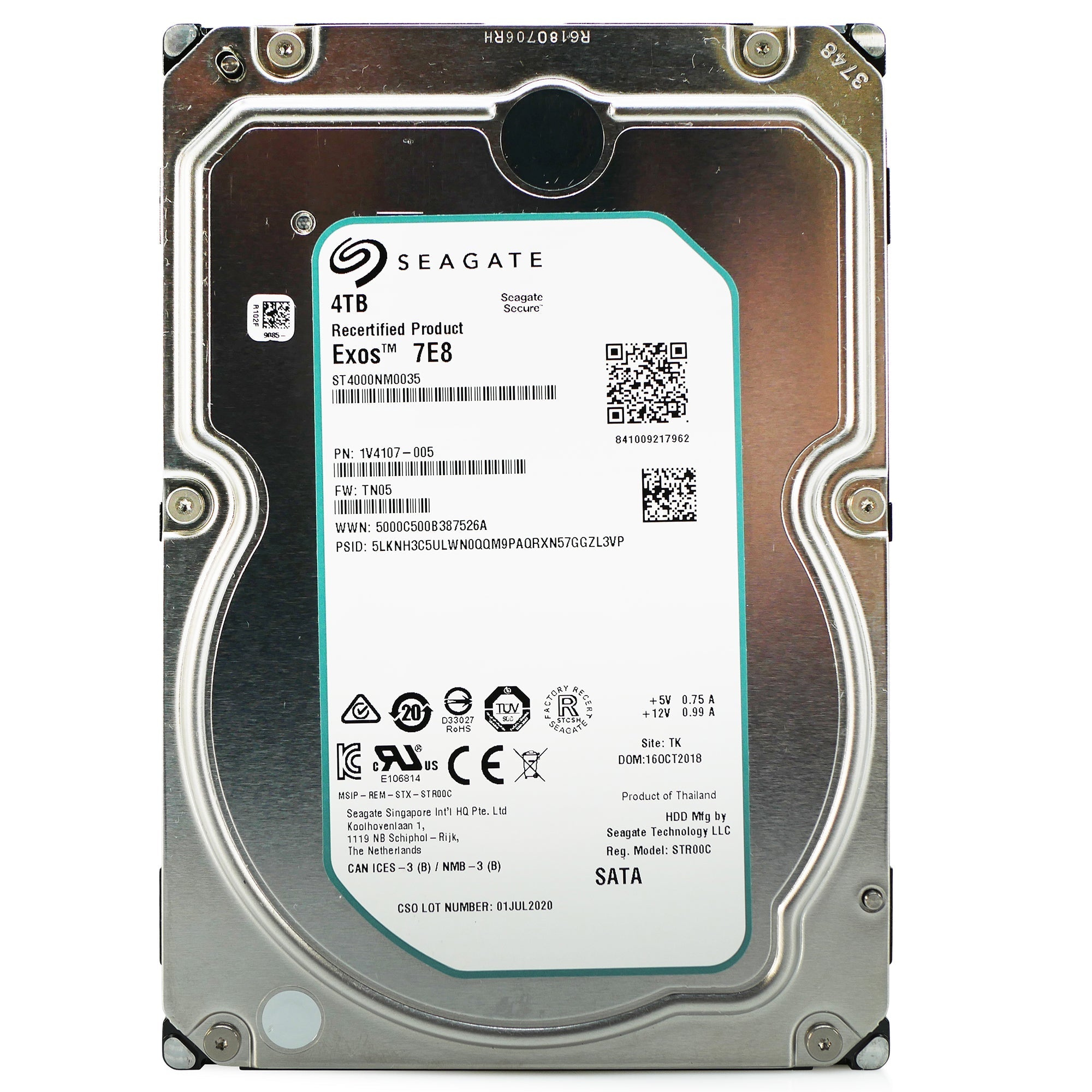 Seagate Exos 7E8 ST4000NM0035 4TB 7.2K RPM SATA 6Gb/s 512n 128MB 3.5" Manufacturer Recertified HDD