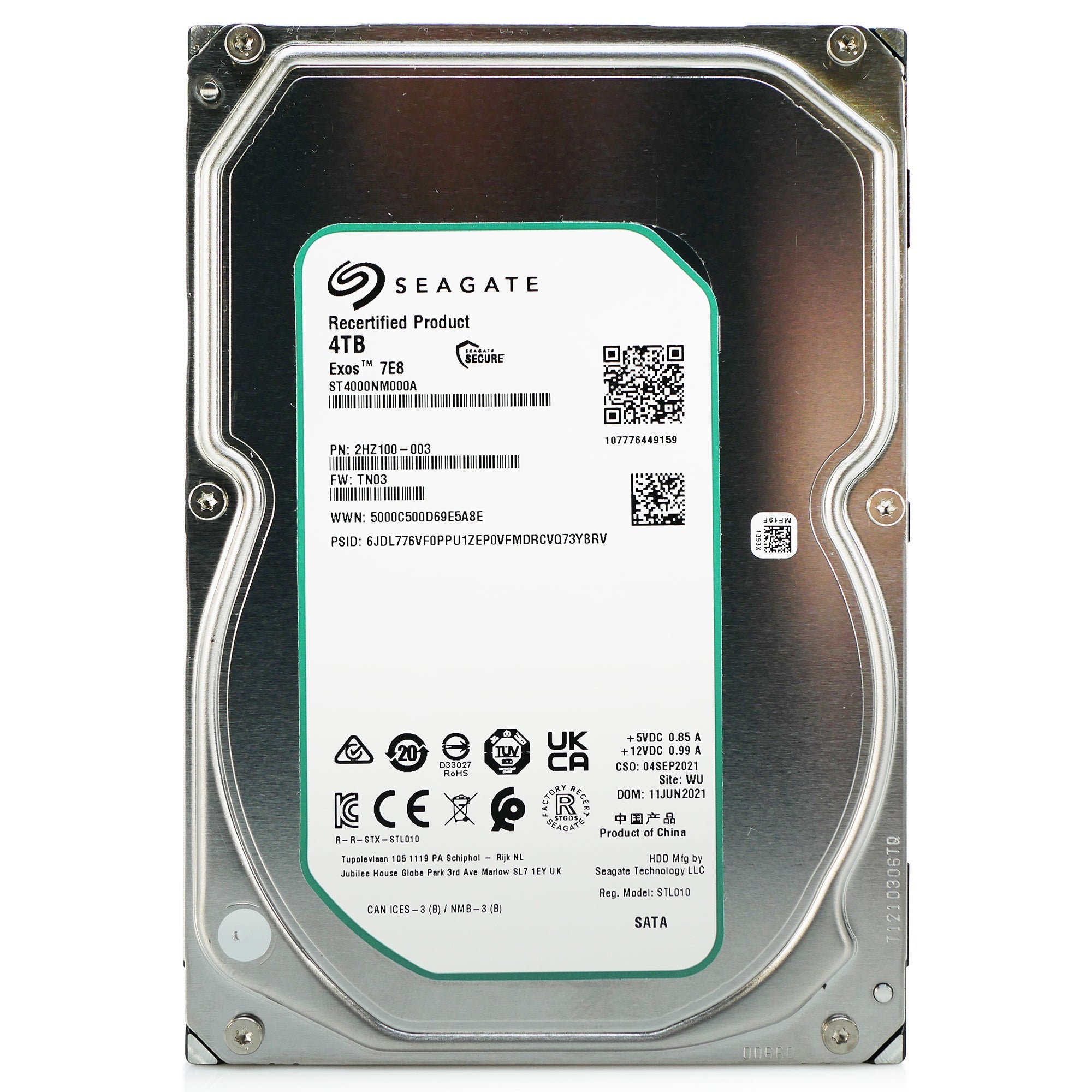 Seagate Exos 7E8 ST4000NM000A 4TB 7.2K RPM SATA 6Gb/s 512n 3.5in Recertified Hard Drive