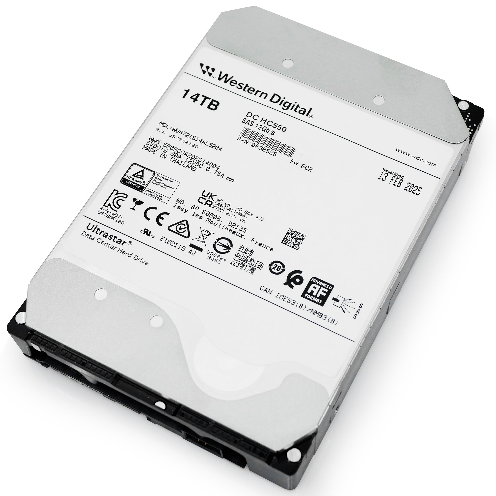 Western Digital Ultrastar DC HC550 WUH721814AL5204 0F38528 14TB 7.2K RPM SAS 12Gb/s 512e 3.5in Recertified Hard Drive